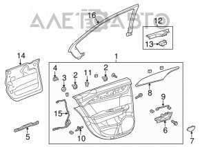 Capacul ușii din spate dreapta a mașinii Cadillac ATS 13- negru cu inserție bej din piele, cotiera din piele, ornamente negre lucioase zgâriate