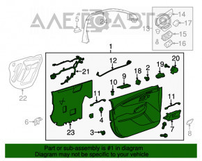 Capacul ușii dreapta față Chevrolet Impala 14-20 cu inserție din piele, cotieră din piele, ornamente negre cu valuri structurale, nevoie de curățare chimică, zgârietură.