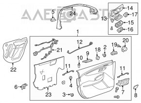 Capacul ușii dreapta față Chevrolet Impala 14-20 cu inserție din piele, cotieră din piele, ornamente negre cu valuri structurale, nevoie de curățare chimică, zgârietură.