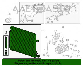 Radiatorul condensatorului de aer condiționat Chevrolet Camaro 16- 6.2 are un defect, este îndoit.