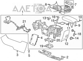 Consola centrală cu cotieră pentru Chevrolet Malibu 13-15, tip 2, piele maro.