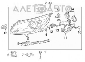 Farul dreapta față goală Chevrolet Malibu 13-15 cu halogen, cu suport, pentru polizare