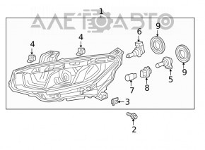 Farul dreapta față goală Honda Civic X FC 19-21 halogen.