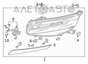 Farul din față dreapta asamblat Honda Clarity 18-19 SUA LED, nisip