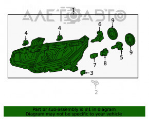 Фара передняя левая голая Honda Civic X FC 19-21 галоген OEM