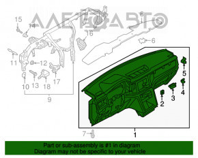 Panoul frontal al torpilei cu AIRBAG pentru VW Atlas 18-19, negru, inserție din aluminiu.