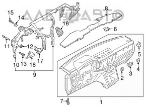 Panoul frontal al torpilei cu AIRBAG pentru VW Atlas 18-19, negru, inserție din aluminiu.