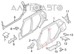 Aripa spate dreapta a un sfert Mini Cooper Countryman R60 10-16, argintie, cu lovituri pe arcă