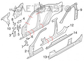 Bara caroserie centrală stânga BMW 5 F10 11-16 tăiată