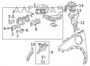 Partea din față dreapta Chevrolet Bolt 17 - gri, presată, lovituri.