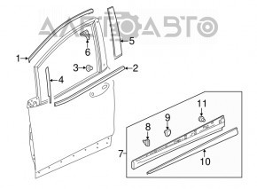 Capac usa fata stanga inferioara Chevrolet Bolt 17-21, structura, vopsit, molid, prindere rupta.