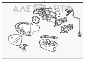 Oglindă laterală dreapta Chevrolet Bolt 17-1912 pini, neagră cu ornamente cromate, cu cameră, semnalizare, BSM.