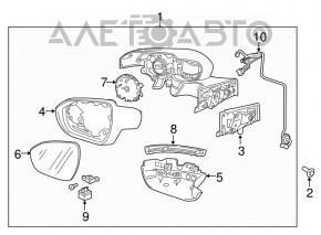 Oglindă laterală dreapta Chevrolet Bolt 17-1912 pini, neagră cu ornamente cromate, cu cameră, semnalizare, BSM.