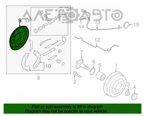 Capacul discului de frână din spate dreapta Nissan Versa 12-19 SUA, sub tambur