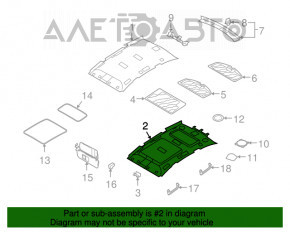 Acoperirea plafonului Audi Q7 4L 10-15 cu trapa, gri, zdrobită, pentru curățare, materialul s-a desprins.