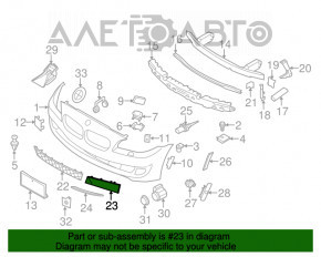 Grila inferioară a bara față stânga BMW 5 F10 11-13 cu ornamente, zgâriată.