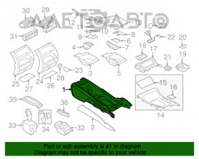 Consola centrală cu cotieră și suporturi pentru pahare BMW 5 F10 11-16 gri, cu două zone climatice.