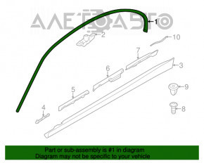 Moldura caroseriei laterale dreapta BMW 3 F30 12-18, neagră, fixările sunt rupte.