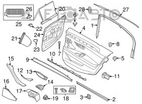 Panoul ușii spate stânga BMW 5 F10 11-16, din piele gri Dakota, cu perdea și difuzor