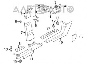 Capac prag spate stânga Mini Cooper Countryman R60 10-16 negru, zgârietură, suport rupt.