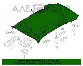 Acoperirea plafonului BMW X3 F25 11-17 bej, sub panoramă, sub curățare, materialul s-a desprins, este rupt.