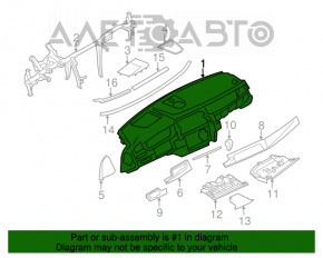 Panoul frontal al torpedo-ului fără AIRBAG pentru BMW 5 F10 11-16, din piele Dakota, negru, pentru vedere nocturnă.