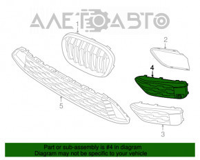 Grila inferioară a bara față dreapta BMW X1 F48 16-19 Basis deschisă pentru senzorul de parcare.