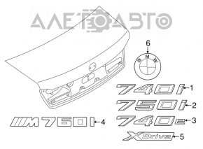 Emblema inscriptionată Xdrive de pe capacul portbagajului BMW 7 G11 G12 16-22