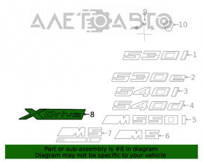 Emblema inscriptionată Xdrive de pe capacul portbagajului BMW 5 G30 17-23