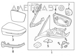 Зеркало боковое левое BMW 7 G11 G12 16-19 низ хром, поворотник, автозатемнение, BSM