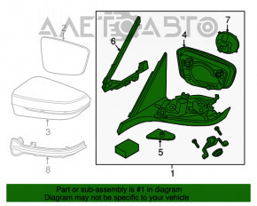 Зеркало боковое правое BMW 7 G11 G12 16-22 низ хром, поворотник, камера, BSM