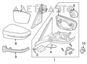 Oglindă laterală dreapta BMW 5 G30 17-23, 5 pini, încălzire, semnalizare, alb.