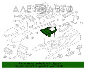 Capacul consolei centrale cu suporturi pentru pahare BMW 3 F30 12-15 negru, fără capacul schimbătorului de viteze, prinderea este ruptă.