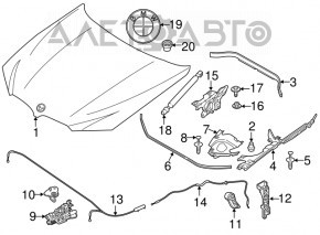 Трос открывания замка капота передняя часть BMW X3 G01 18-21 OEM