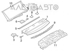 Полка задняя BMW 3 F30 4d 12-18 черная, под шторку