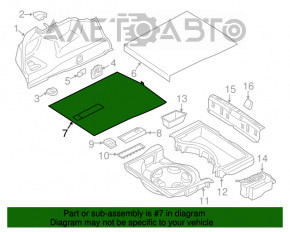 Capacul portbagajului BMW 7 G11 G12 16-22 negru, sub frigider.