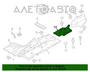 Protecția podelei din spatele stâng al unui BMW 3 F30 12-18 are prinderea ruptă.