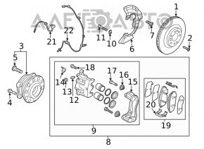 Butucul roții din față dreapta Hyundai Santa FE 19- AWD este ruginit.