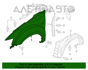 Aripa din față stânga Mitsubishi Outlander 14-15 pre-restilizare, negru X42, cu găuri.