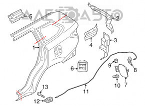 Aripa spate stânga Mitsubishi Outlander 14-21 argintie, tija