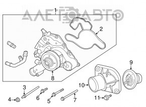 Pompă de apă Dodge Durango 11-12 5.7 complet asamblată cu carcasă de termostat și suport pentru role de întindere.