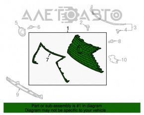 Grila radiatorului Lexus NX300 NX300h 18-19 Base, fără senzori de parcare