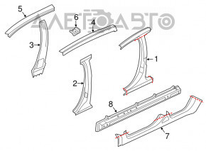 Bara caroseriei centrală dreapta Mitsubishi Outlander 14-21 albastru D14, pe caroserie, bare