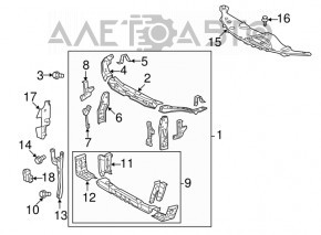 Deflectorul radiatorului stânga Toyota Camry v40 10-11 are prinderea ruptă.