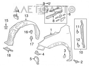 Garnitură aripă capot-dreapta Lexus NX200t NX300 NX300h 15-21