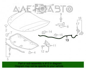 Cablu de blocare a capotei Toyota Camry v55 15-17 SUA nou original