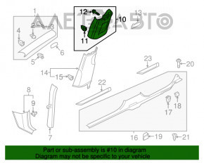 Capacul stâlpului central, curea superioară stânga VW Passat b8 16-19 SUA gri, prindere ruptă