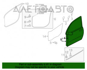 Ușă asamblată față stânga Mitsubishi Outlander 16-21 restilizat albastru D14, defect la capac