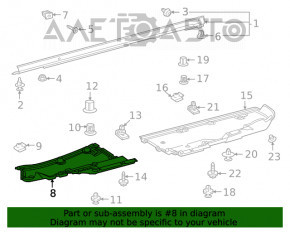 Protecția fundului dreapta Toyota Highlander 20-22 3.5 uzată, rupturi.