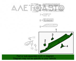 Moldura portbagajului cu emblema Mitsubishi Outlander 16-21 restilizat, suport rupt, zgarieturi.